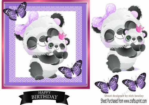 Cute panda with baby in purple gingham 7x7 frame