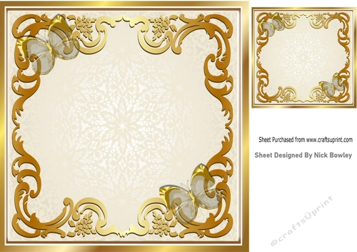 pretty gold ornate card front/insert with gold butterflies 8x8