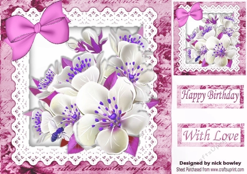 pink flowers and lace with bow 8x8 