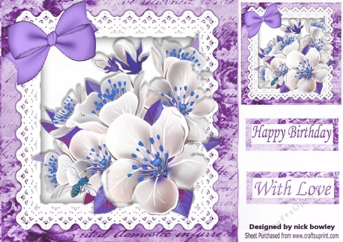 purple flowers and lace with bow 8x8
