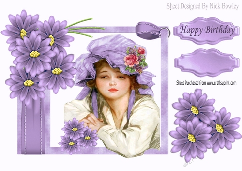 pretty bonnet girl with purple flowers and bow