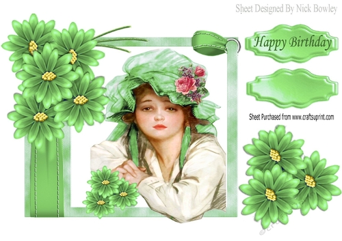 pretty bonnet girl with green flowers and bow