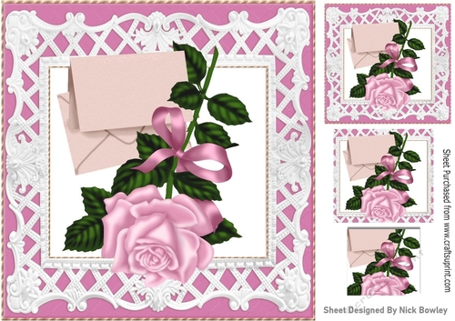 pretty pink rose with envelope in ornate frame 8x8