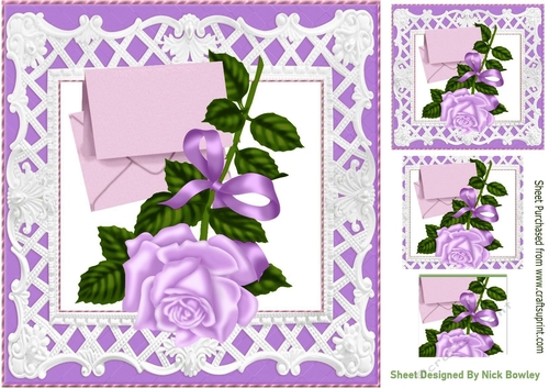 pretty lilac rose with envelope in ornate frame 8x8