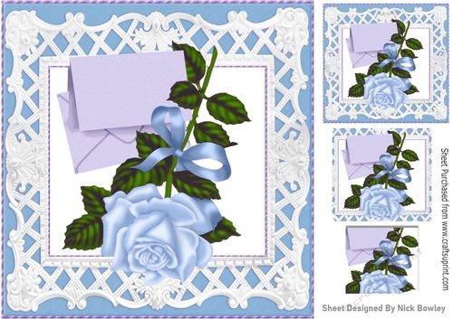 pretty blue rose with envelope in ornate frame 8x8