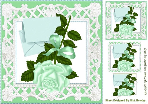 pretty green rose with envelope in ornate frame 8x8