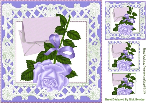 pretty purple rose with envelope in ornate frame 8x8