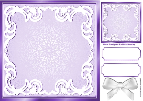 purple ornate frame with white scroll 8x8