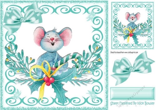 Cute christmas mouse in turq swirl 8x8 frame