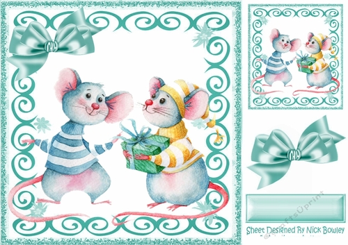 Cute christmas mice in turq swirl 8x8 frame