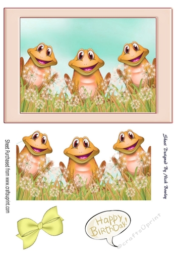 Three cute cheeky  frogs with speech bubble and bow A5