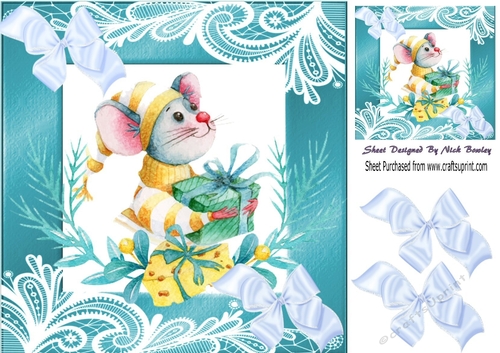 Cute Christmas mouse with cheese 8x8