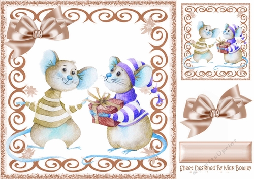 Cute christmas mice in brown swirl 8x8 frame