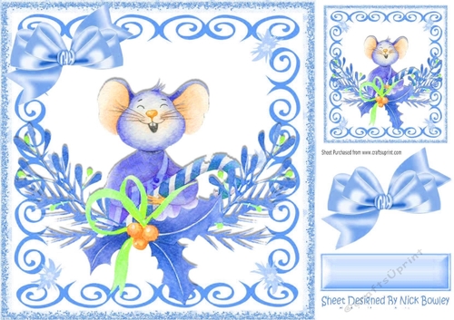 Cute christmas mouse in bright blue swirl 8x8 frame