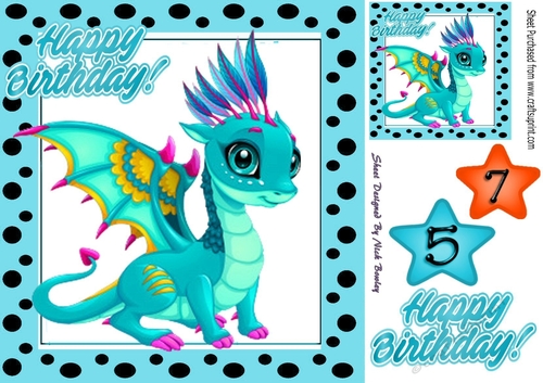 Cute turq Dragon in a polkadot  frame A5