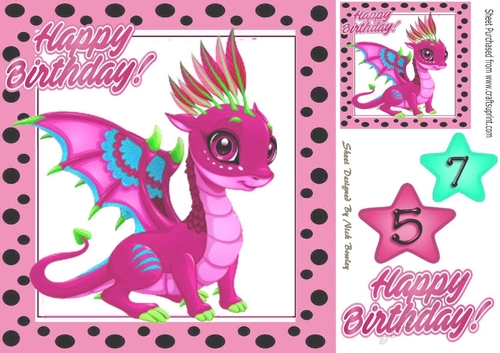 Cute pink Dragon in a polkadot  frame A5