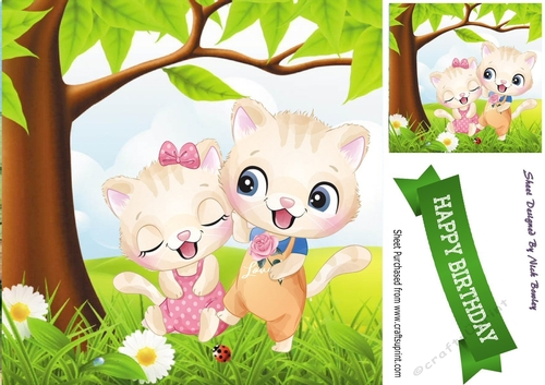Cute pair of kitties in the meadow 8x8