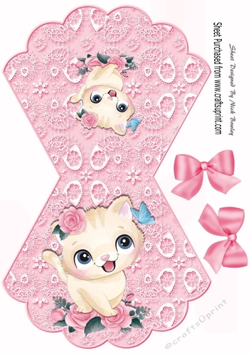 Cute kitten with roses on lace rocker