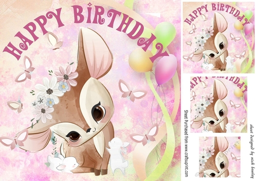 cute deer with bunnies in pink balloon 8x8 frame