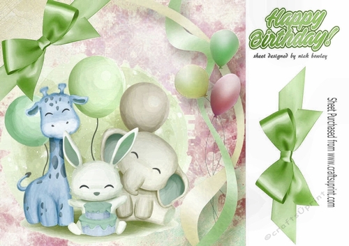 Cute Birthday Friends with balloons and green bow 8x8