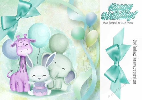 Cute Birthday Friends with balloons and turq bow 8x8