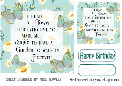 Pretty turq/daisy card/front/insert with verse 7x7