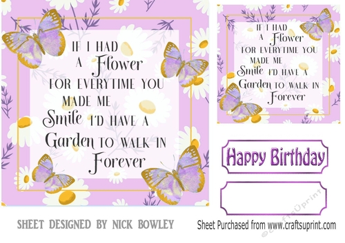 Pretty lilac/daisy card/front/insert with verse 7x7