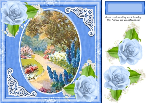 Pretty garden with blue roses 8x8