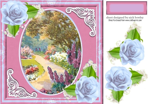 Pretty garden with roses in pink 8x8