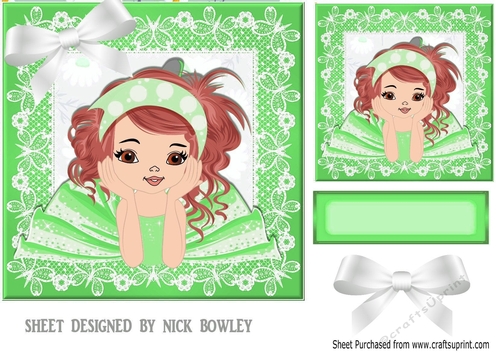 Cute little ballerina in green red hair (two) 7x7