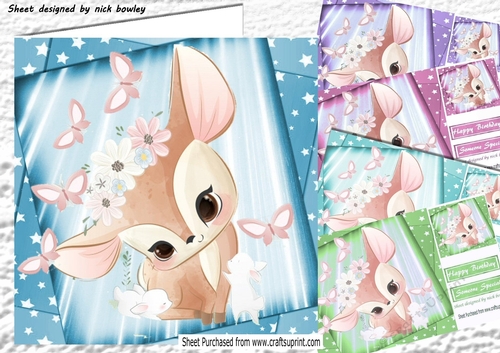 5 Cute deers, bunnies and butterflies & stars card fronts 8x8 bumper kit