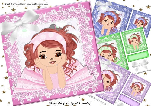  4 Cute little ballerinas with red hair card fronts 7x7 mini kit