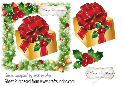 Lovely Christmas present in holly frame 7x7