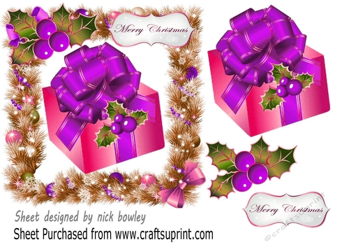 Lovely Christmas present in holly frame 7x7 (purple)