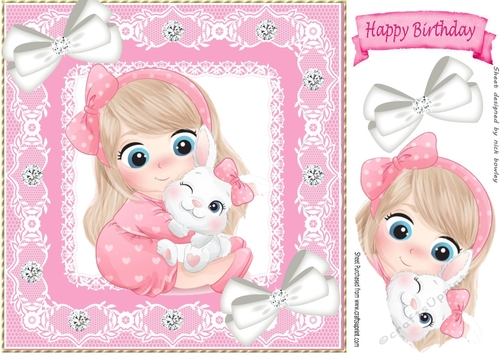 Cute little girl with bunny in pink lace 8x8 frame