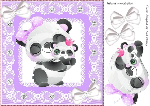 Cute  panda with baby in lilac lace 8x8 frame