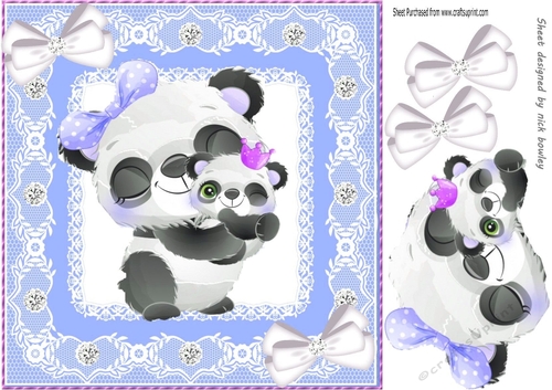 Cute  panda with baby in blue lace 8x8 frame