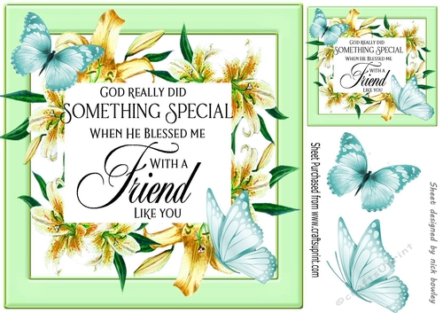 Blessed friend verse! in pretty gold lily frame with butterflies 8x8