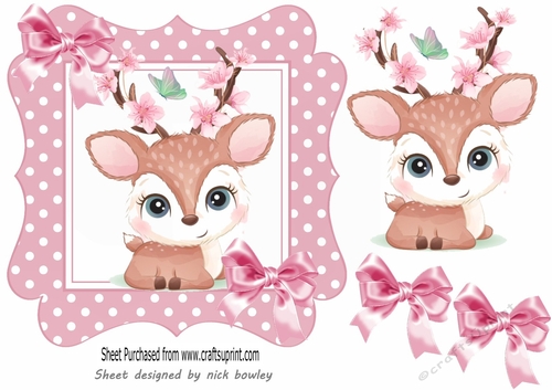 Cute deer in polkadot 7x7 frame with pink bows