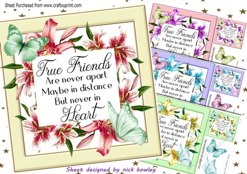  4 lovely True friend verse card fronts! in pretty lily frames 8x8 mini kit