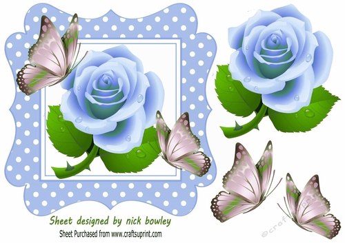 Pretty in blue polkadot 7x7 frame with blue roses
