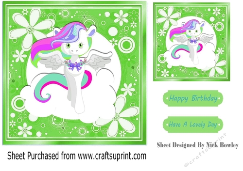 Rainbow unicorn in lime floral 7x7 frame