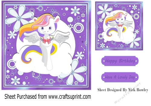 Rainbow unicorn in purple floral 7x7 frame