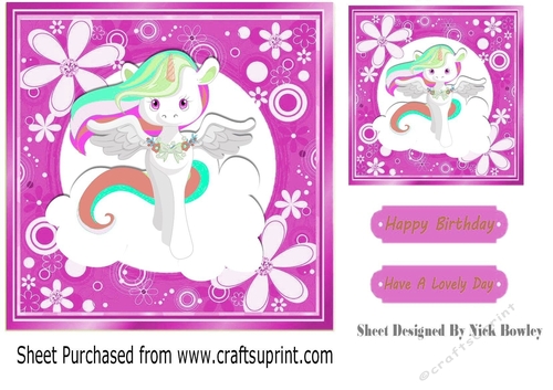 Rainbow unicorn in pink floral 7x7 frame