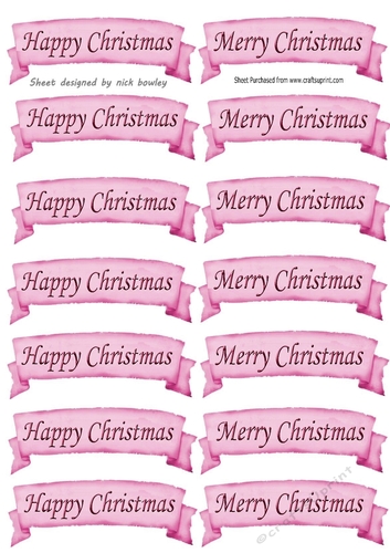 Pink HAPPY CHRISTMAS & MERRY CHRISTMAS  Tags Cutouts