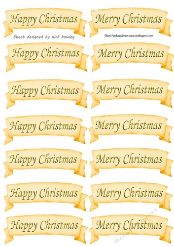 Gold HAPPY CHRISTMAS & MERRY CHRISTMAS  Tags Cutouts
