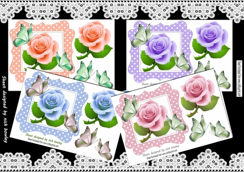  4 Pretty polkadot 7x7 frames with roses card fronts mini kit