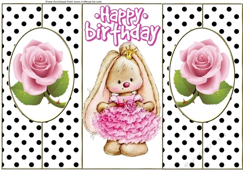 Cut and fold black/white polka dot with bunny and roses