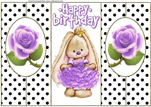 Cut and fold black/white polka dot with bunny and purple roses