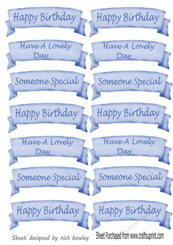 Blue watercolour banners Birthday sentiment cut outs
